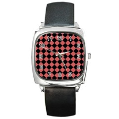 Block Fiesta Black And Indian Red Square Metal Watch