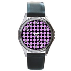 Block Fiesta Black And Lavender Purple Round Metal Watch by FashionBoulevard