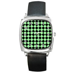 Block Fiesta Black And Mint Green Square Metal Watch