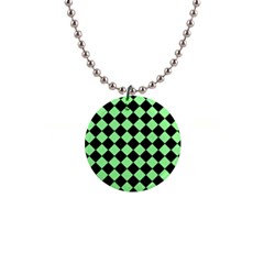 Block Fiesta Black And Mint Green 1  Button Necklace