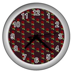 Rose Maroon Wall Clock (silver)