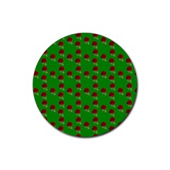 Rose In Green Rubber Round Coaster (4 Pack) 