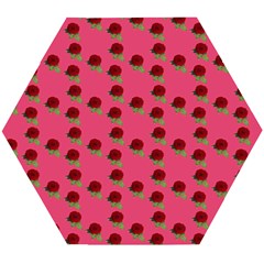 Rose In Mexican Pink Wooden Puzzle Hexagon