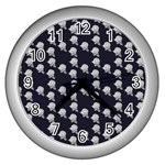 White Rose In Blue Wall Clock (Silver) Front