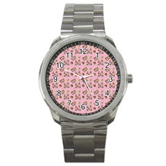 Robin Art Pink Pattern Sport Metal Watch by snowwhitegirl