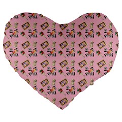 Robin Art Pink Pattern Large 19  Premium Heart Shape Cushions by snowwhitegirl