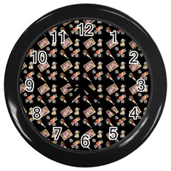 Robin Art Black Pattern Wall Clock (black) by snowwhitegirl