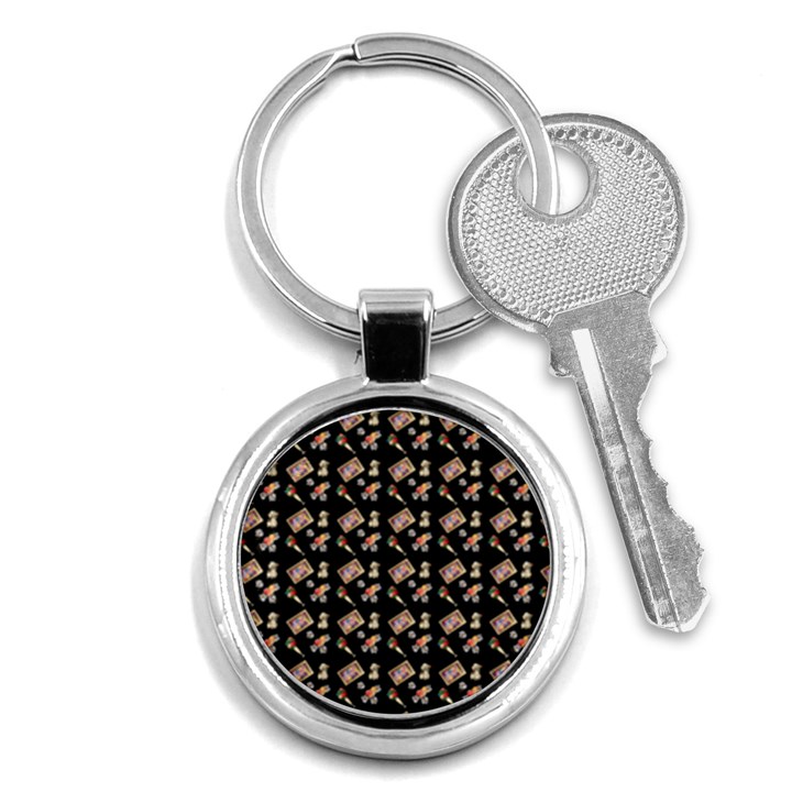 Robin Art Black Pattern Key Chain (Round)