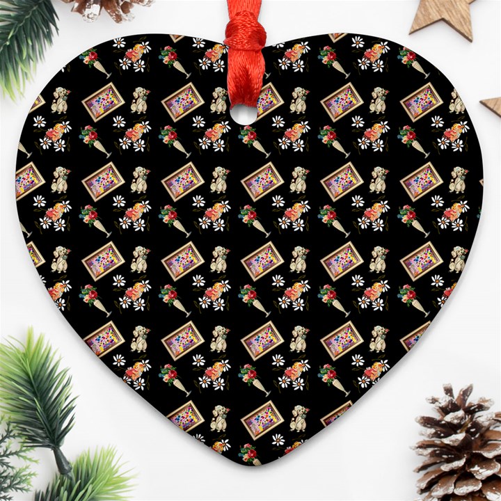 Robin Art Black Pattern Heart Ornament (Two Sides)