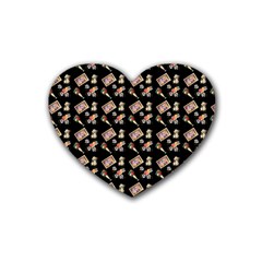 Robin Art Black Pattern Rubber Coaster (heart) 