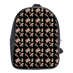 Robin Art Black Pattern School Bag (Large)