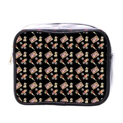 Robin Art Black Pattern Mini Toiletries Bag (One Side)