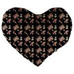 Robin Art Black Pattern Large 19  Premium Flano Heart Shape Cushions Front