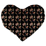 Robin Art Black Pattern Large 19  Premium Flano Heart Shape Cushions Back