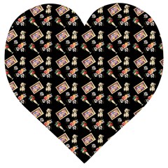 Robin Art Black Pattern Wooden Puzzle Heart