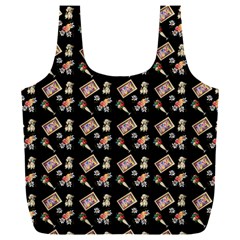 Robin Art Black Pattern Full Print Recycle Bag (xxxl)