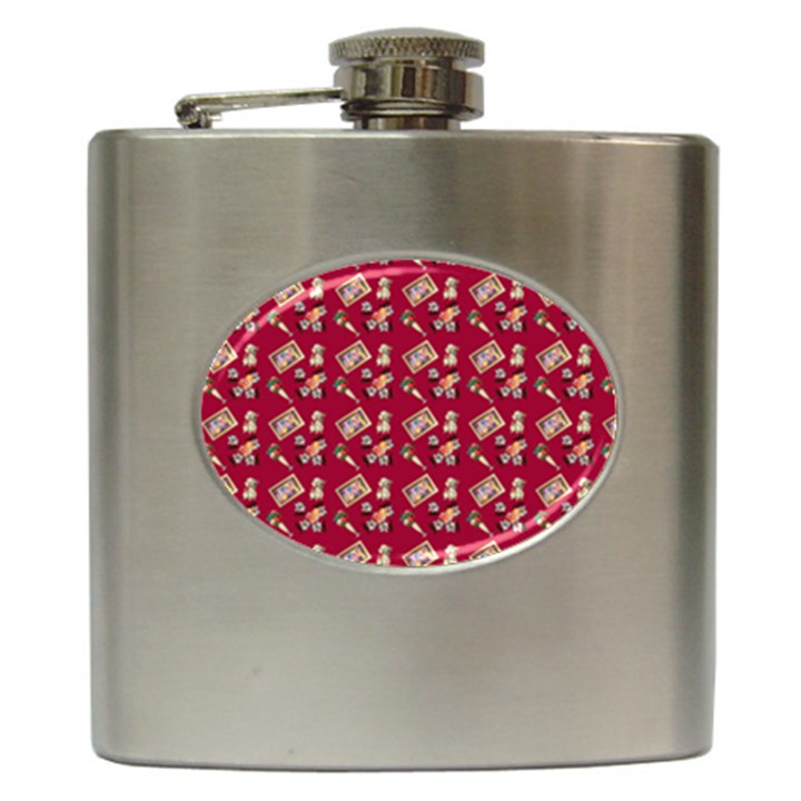 Robin Art Red Pattern Hip Flask (6 oz)