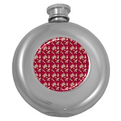 Robin Art Red Pattern Round Hip Flask (5 Oz) by snowwhitegirl