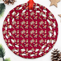 Robin Art Red Pattern Round Filigree Ornament (two Sides) by snowwhitegirl