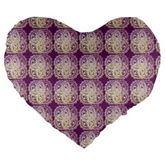 Doily Only Pattern Purple Large 19  Premium Flano Heart Shape Cushions by snowwhitegirl