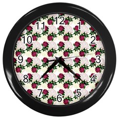 Doily Rose Pattern White Wall Clock (Black)