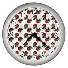 Doily Rose Pattern White Wall Clock (silver)