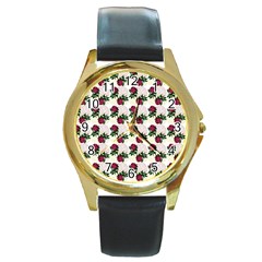 Doily Rose Pattern White Round Gold Metal Watch