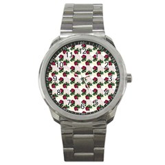 Doily Rose Pattern White Sport Metal Watch