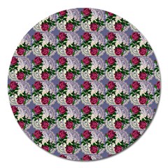 Doily Rose Pattern Blue Magnet 5  (round)