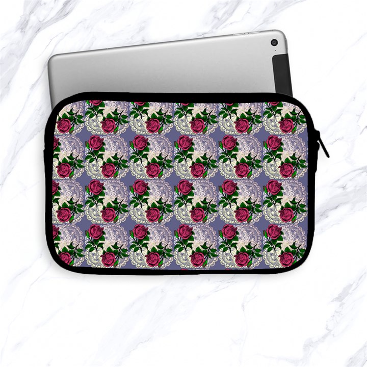 Doily Rose Pattern Blue Apple iPad Mini Zipper Cases