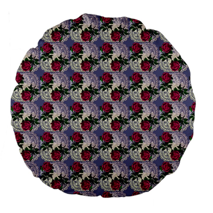 Doily Rose Pattern Blue Large 18  Premium Flano Round Cushions