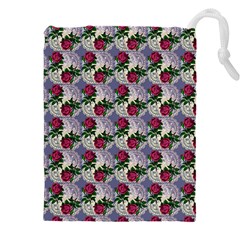 Doily Rose Pattern Blue Drawstring Pouch (5xl)