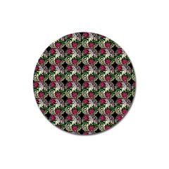 Doily Rose Pattern Black Magnet 3  (round)