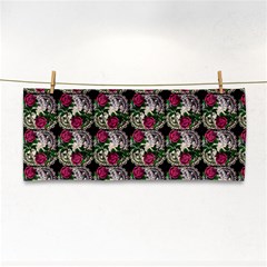 Doily Rose Pattern Black Hand Towel by snowwhitegirl