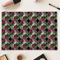 Doily Rose Pattern Black Cosmetic Bag (xxl) by snowwhitegirl