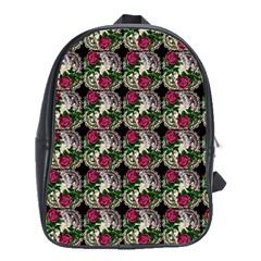 Doily Rose Pattern Black School Bag (xl) by snowwhitegirl