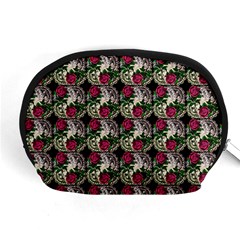 Doily Rose Pattern Black Accessory Pouch (medium)