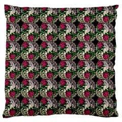 Doily Rose Pattern Black Large Flano Cushion Case (one Side) by snowwhitegirl