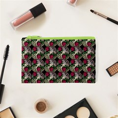 Doily Rose Pattern Black Cosmetic Bag (xs) by snowwhitegirl