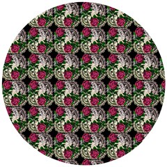 Doily Rose Pattern Black Wooden Puzzle Round by snowwhitegirl