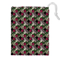 Doily Rose Pattern Black Drawstring Pouch (4xl)