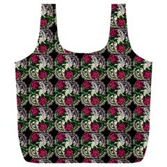 Doily Rose Pattern Black Full Print Recycle Bag (xxxl)