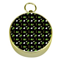 Green Elephant Pattern Gold Compasses by snowwhitegirl