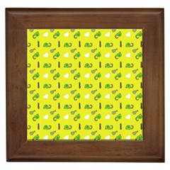 Green Elephant Pattern Yellow Framed Tile by snowwhitegirl