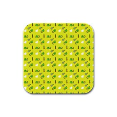 Green Elephant Pattern Yellow Rubber Square Coaster (4 Pack)  by snowwhitegirl