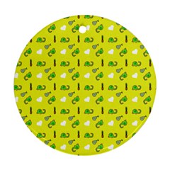 Green Elephant Pattern Yellow Round Ornament (two Sides) by snowwhitegirl