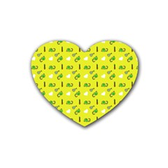 Green Elephant Pattern Yellow Rubber Coaster (heart)  by snowwhitegirl