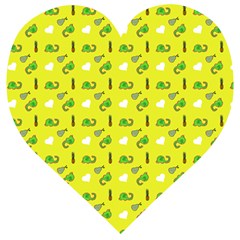 Green Elephant Pattern Yellow Wooden Puzzle Heart by snowwhitegirl