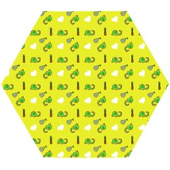 Green Elephant Pattern Yellow Wooden Puzzle Hexagon by snowwhitegirl