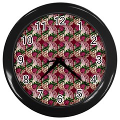 Doily Rose Pattern Red Wall Clock (black) by snowwhitegirl